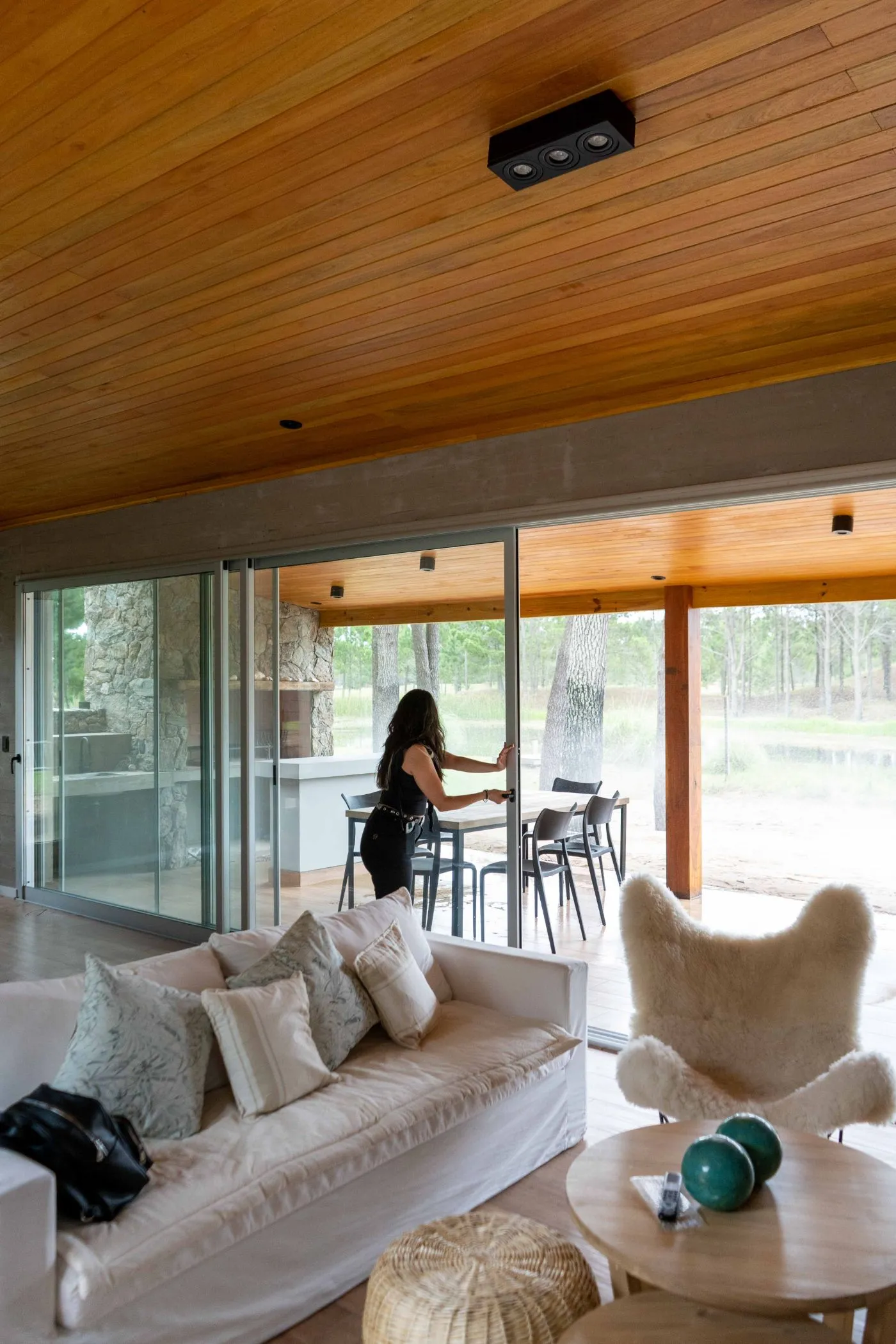 Living integrado al exterior con aberturas de aluminio de piso a techo